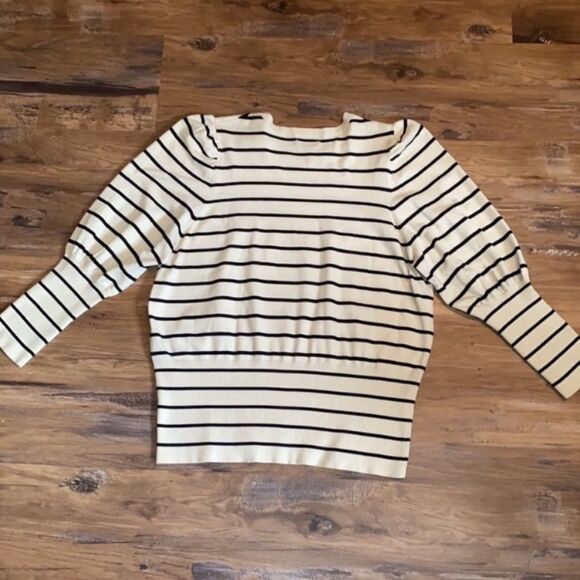 Who What Wear Striped Poetic Puff Sleeve Crewneck Pullover Sweater - Picture 4 of 12